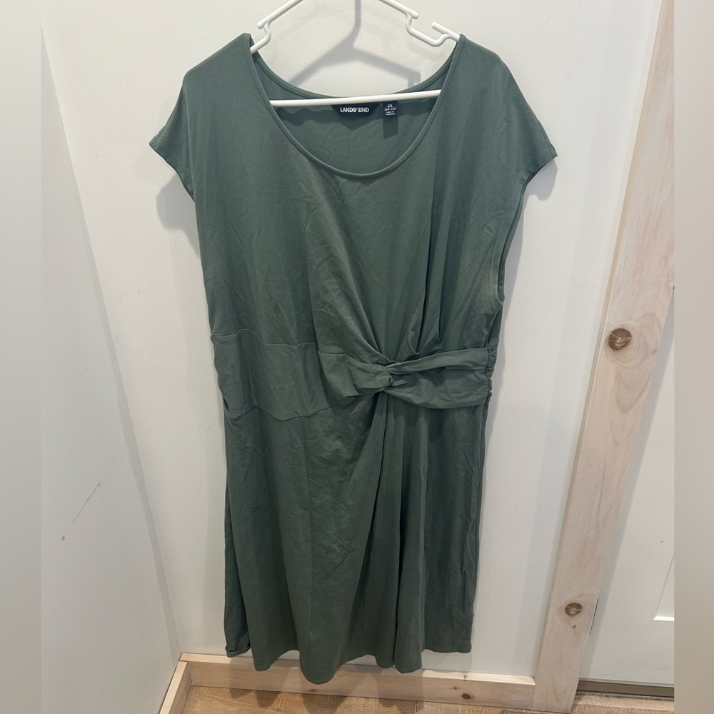 Lands’ End Cap Sleeve Twist Front Fit Flare Dress Washed Olive Green Size 2X - Picture 2 of 6